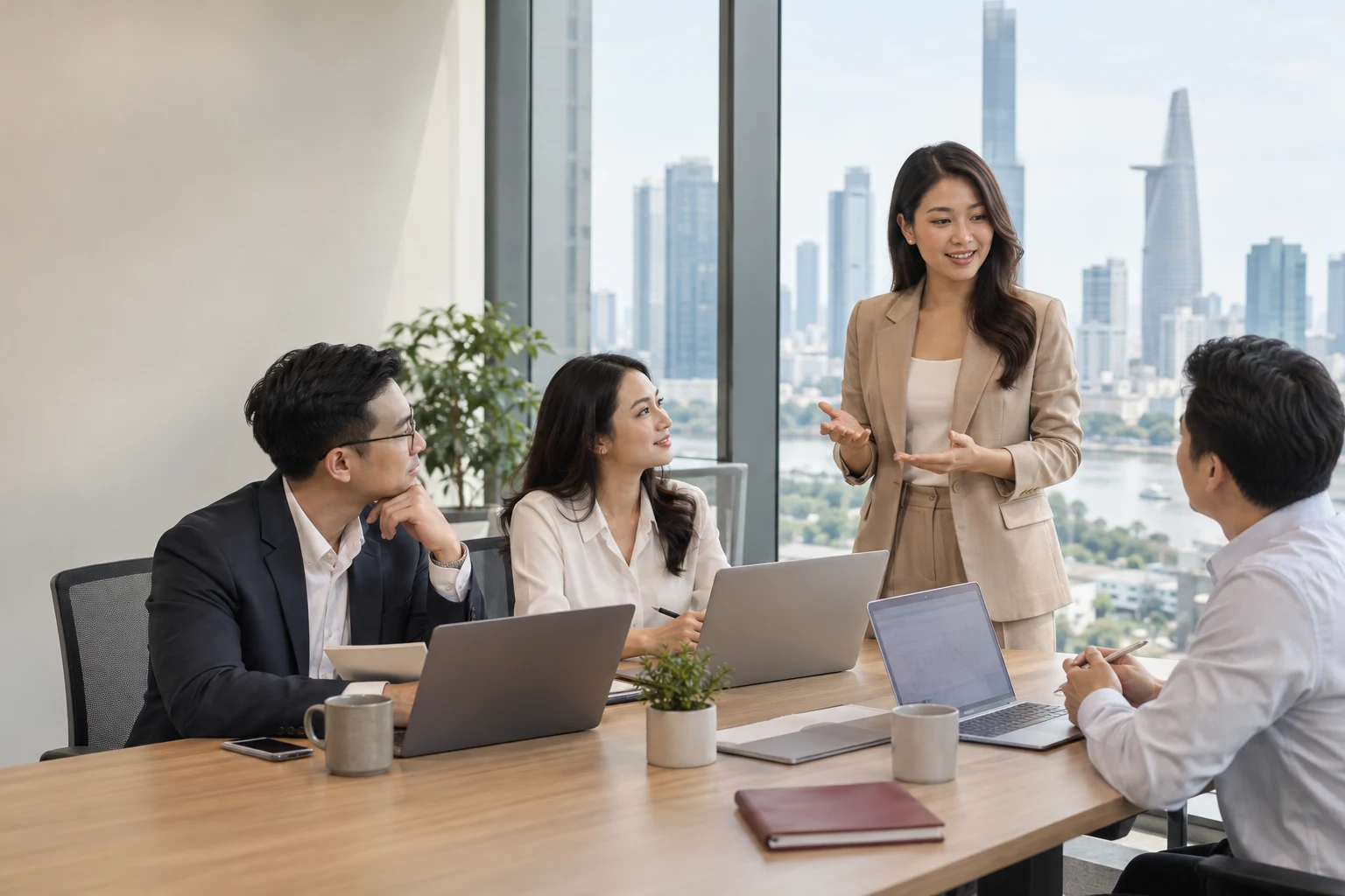 Hình minh họa đội ngũ doanh nghiệp thảo luận về ứng dụng AI